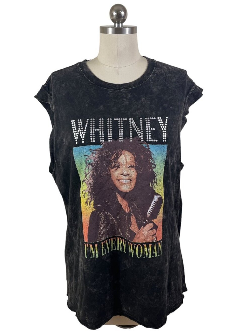 Whitney I'm Every Woman Y2K Shirt Womens XL Black Stud 90s VTG Rap Pop Culture